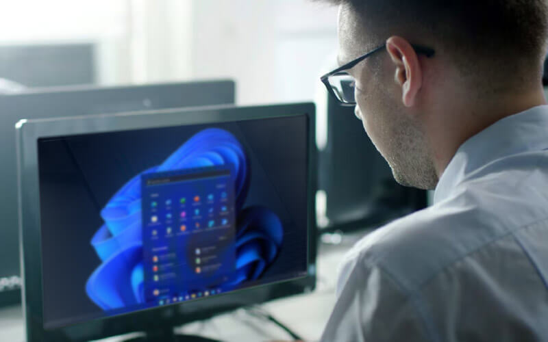 Man using his computer for work