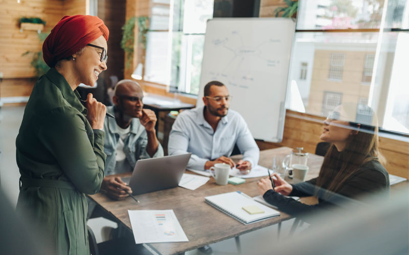 Business professionals in development training meeting