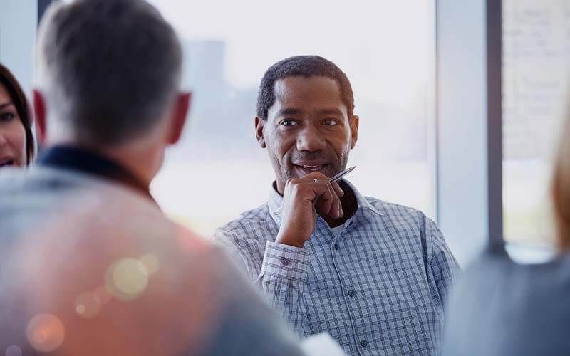 Business team listen and collaborate in team meeting